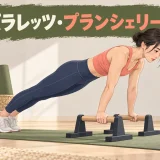 パラレッツで足を床につけたプランシェリーンを行う様子