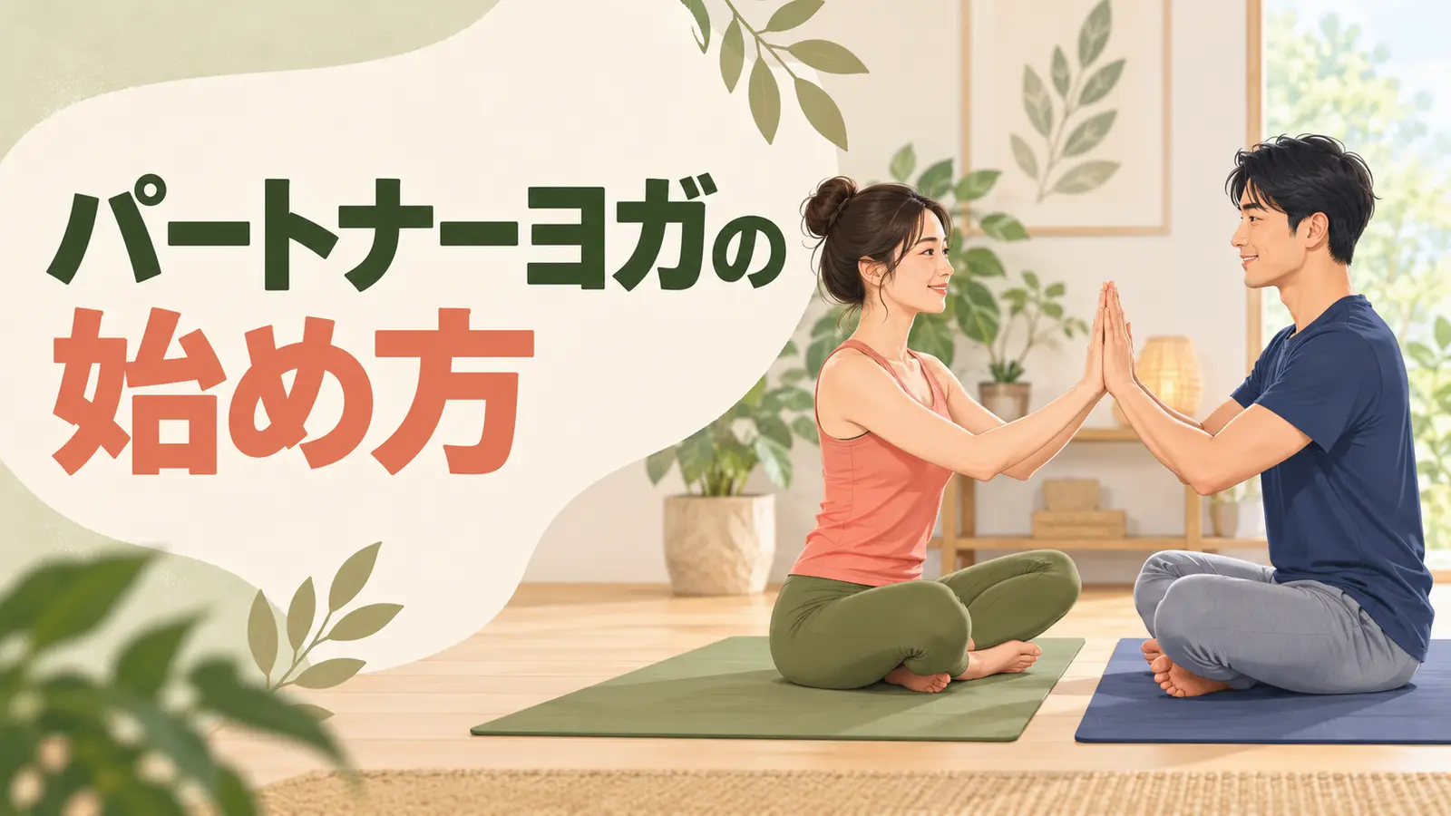 パートナーヨガを初心者向けに解説するイラスト