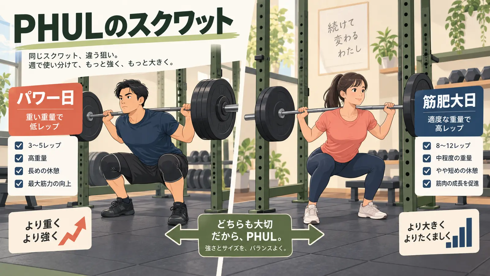 PHULのスクワットの要点を示すアイキャッチ