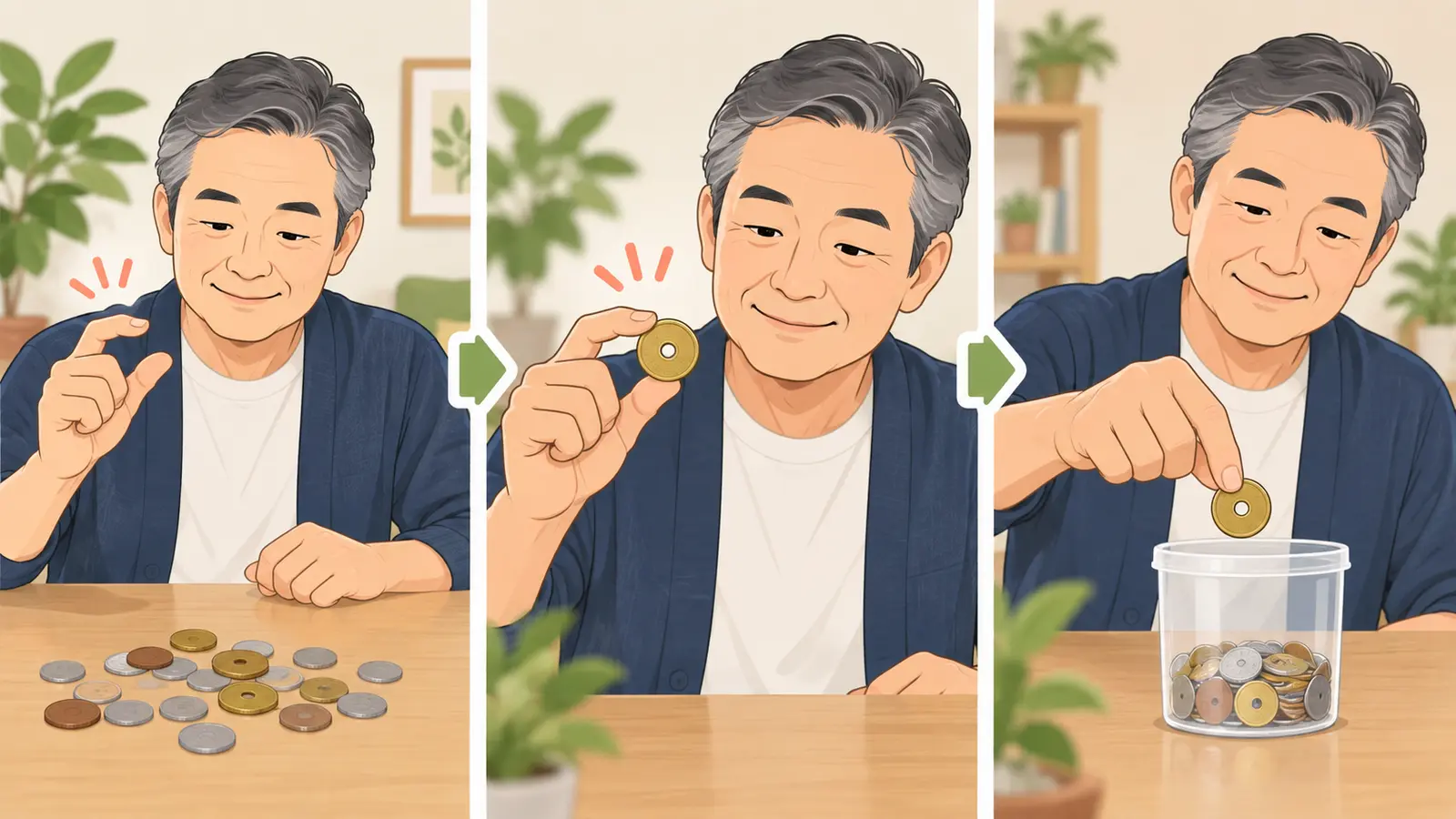 小銭をつまみやすくする手指運動に備える運動