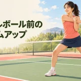 ピックルボール前に肩と股関節を準備する様子