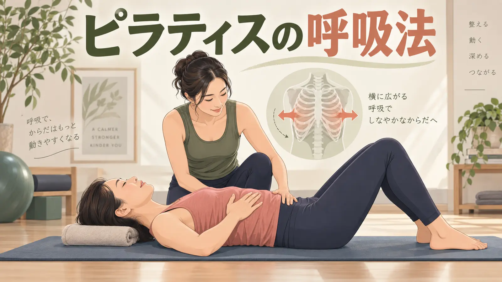 ピラティスの胸式呼吸