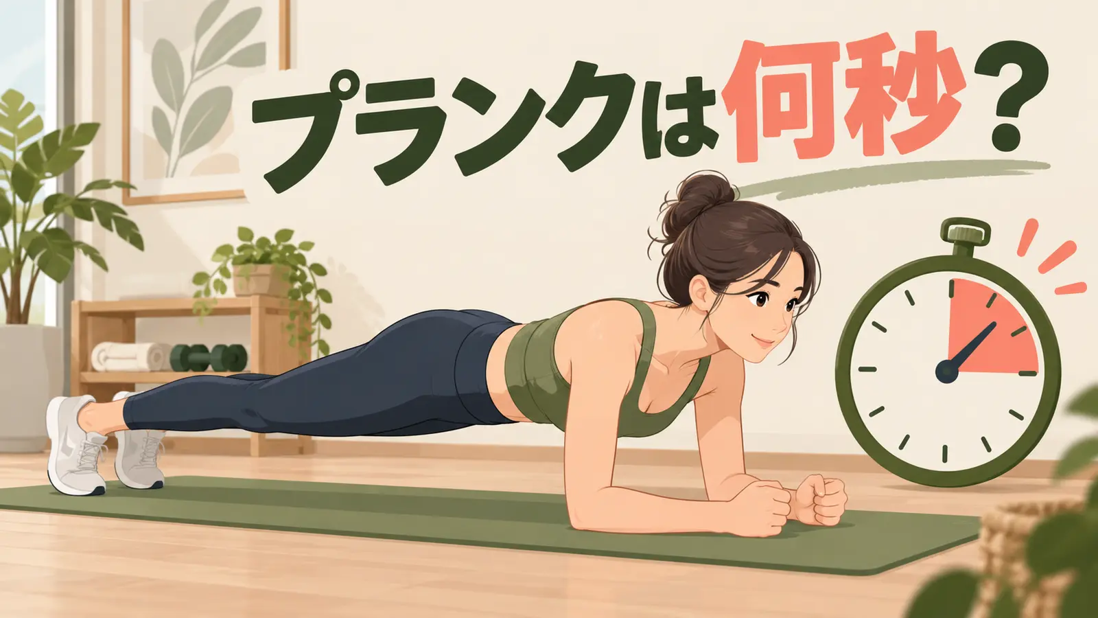 初心者がプランクの時間を確認する様子