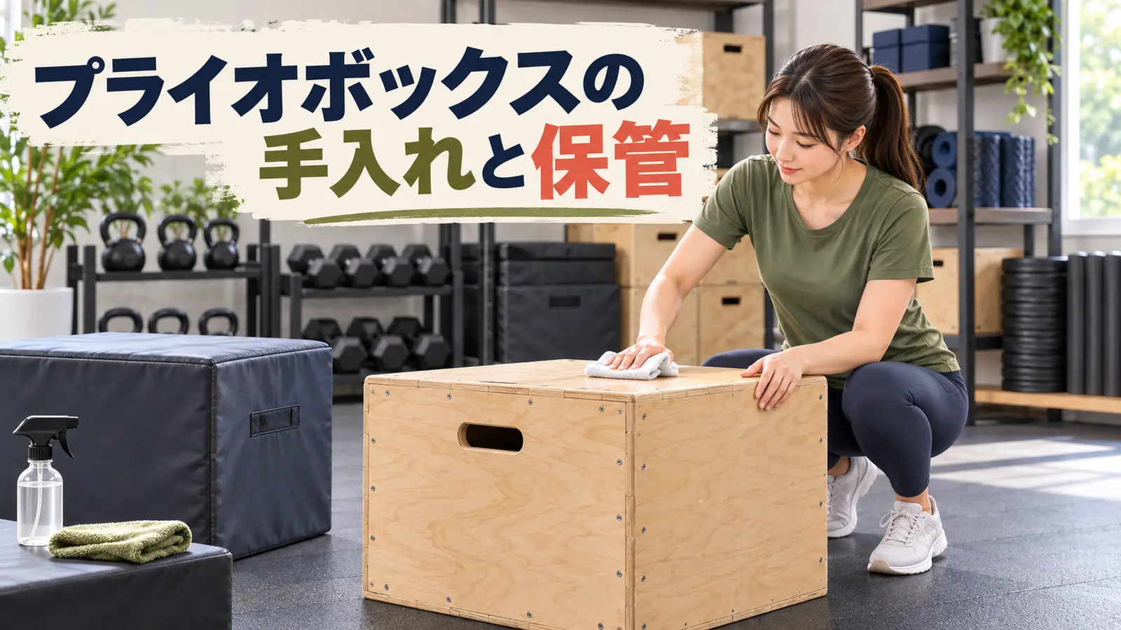 木製とソフト型プライオボックスを清掃点検する様子