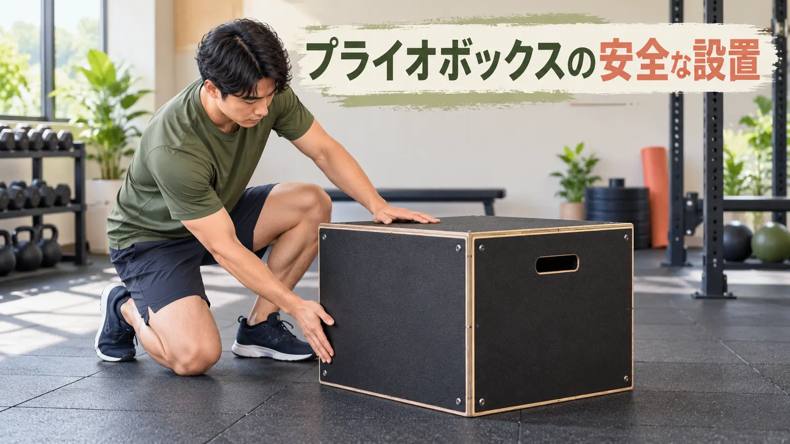 床と周囲を確認してプライオボックスを設置するイラスト