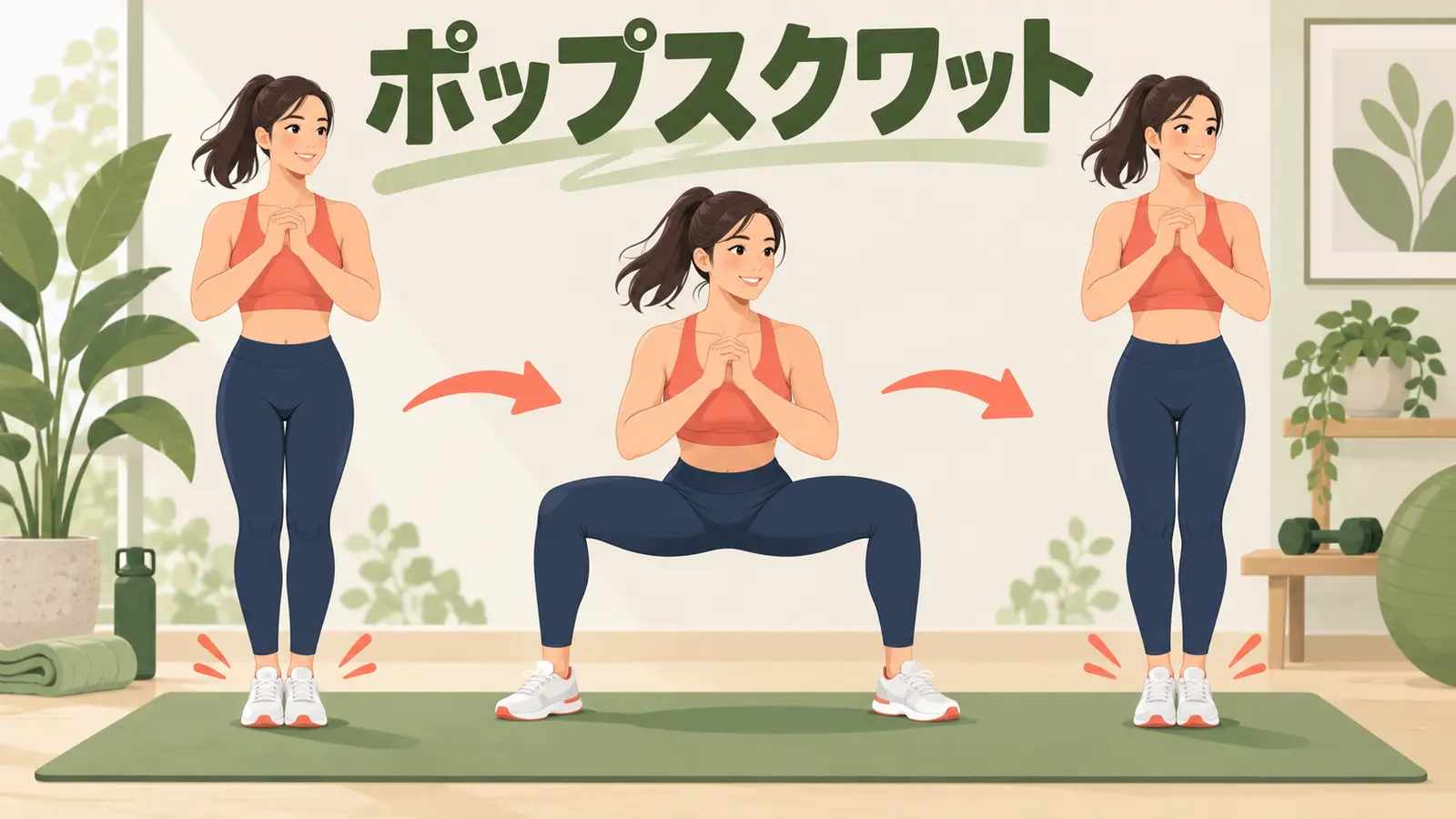 ポップスクワットのやり方:足の開閉・着地・回数の目安