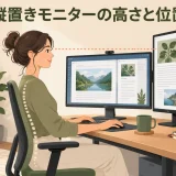 よく見る範囲を目線付近に置いた縦置きモニター