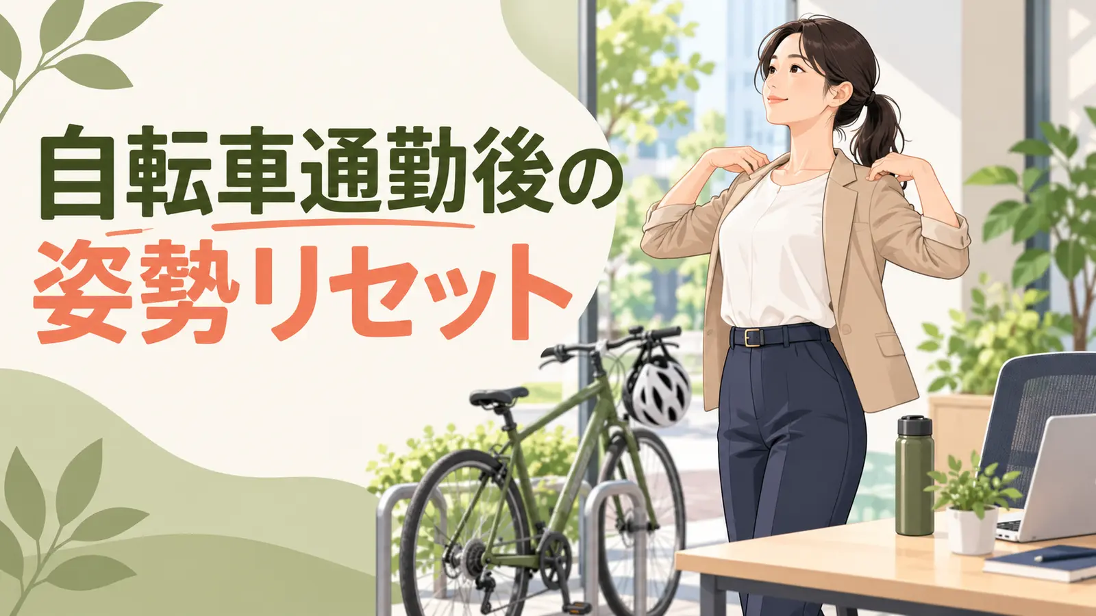 駐輪後に肩と胸をゆっくり動かす通勤者