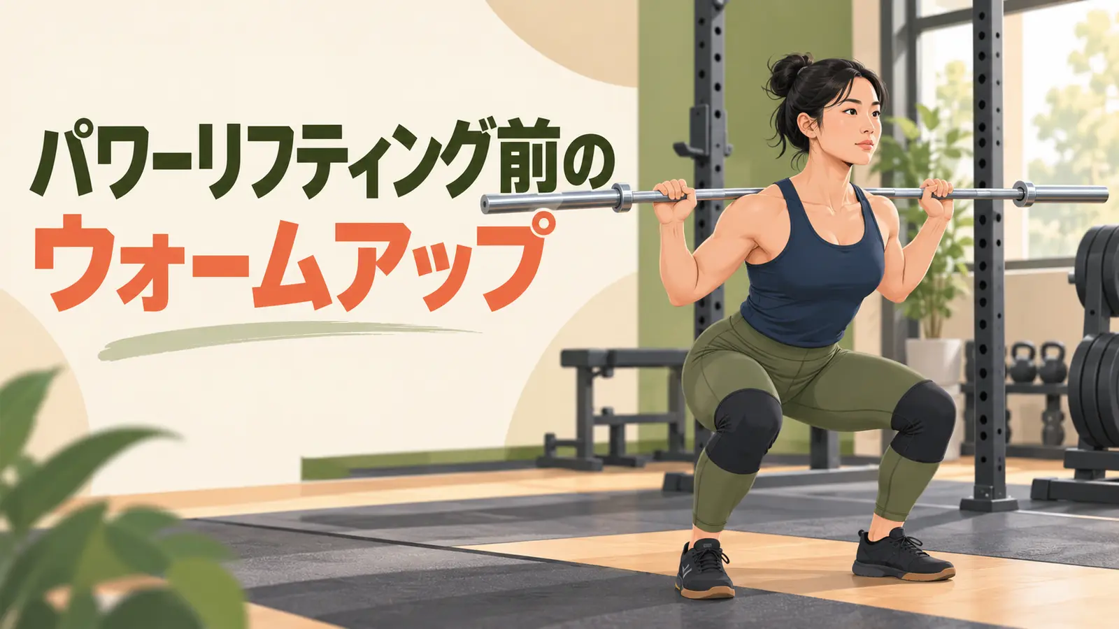 パワーリフティング前にウォームアップを行う選手