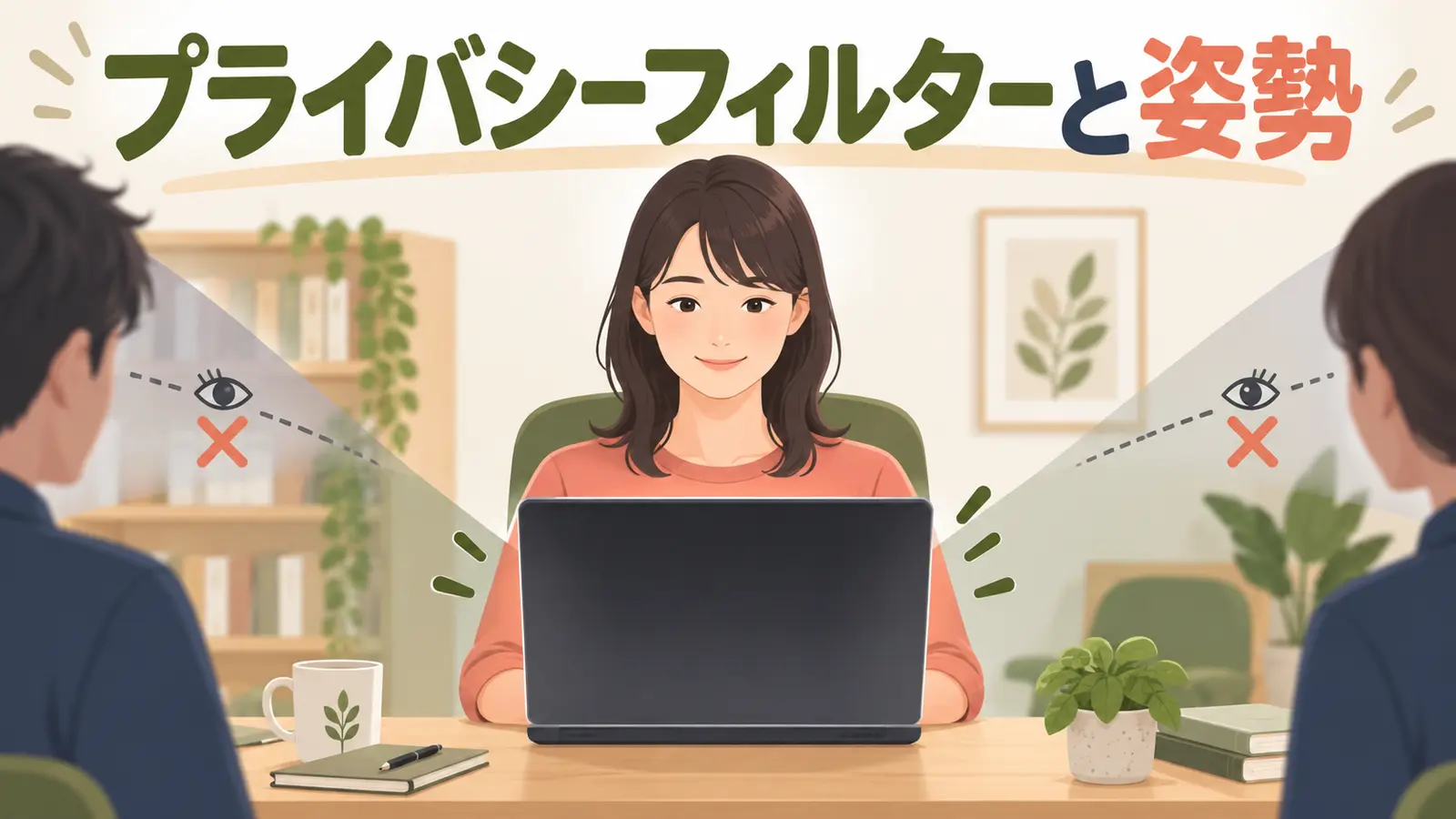 プライバシーフィルターの正しい配置を示すアイキャッチ
