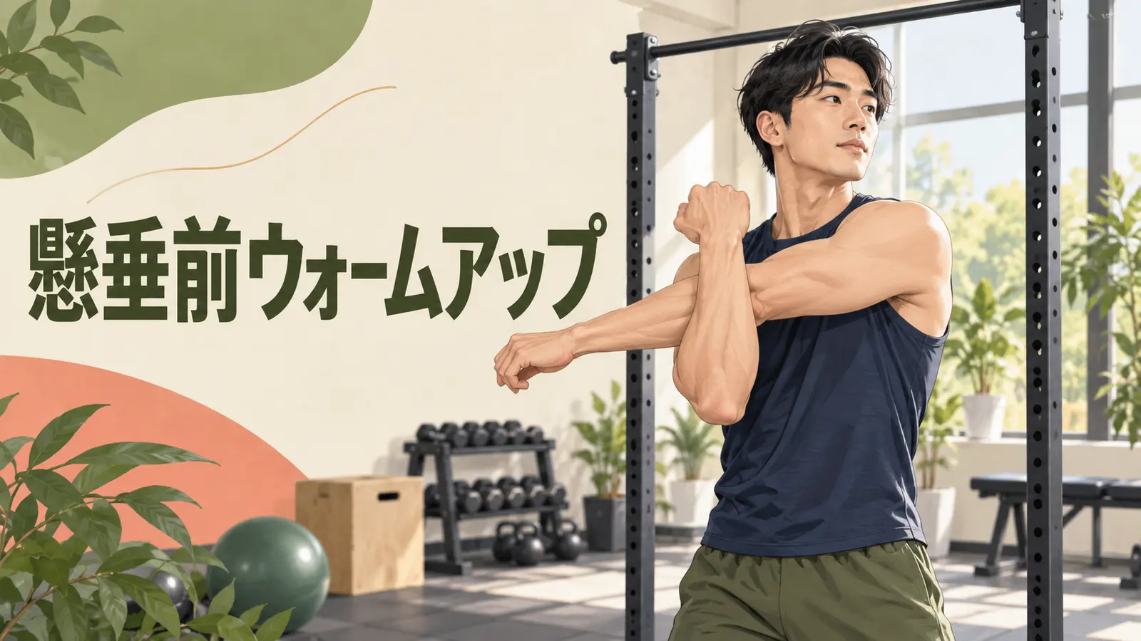懸垂前のウォームアップを行う人物