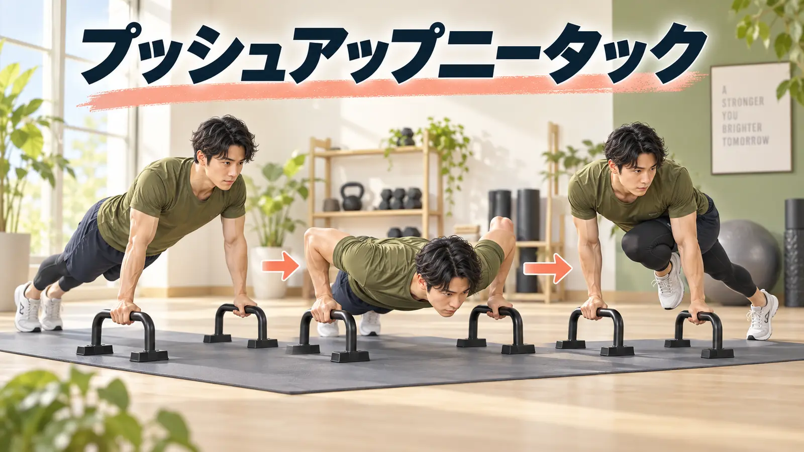 プッシュアップニータックをパラレッツで安全に練習する様子