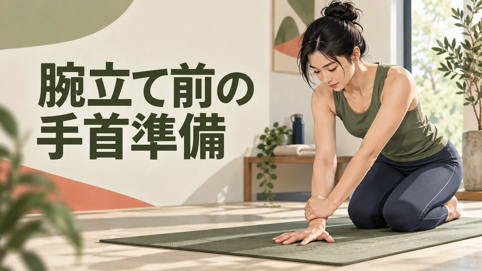 腕立て伏せ前の手首ウォームアップを行う人物