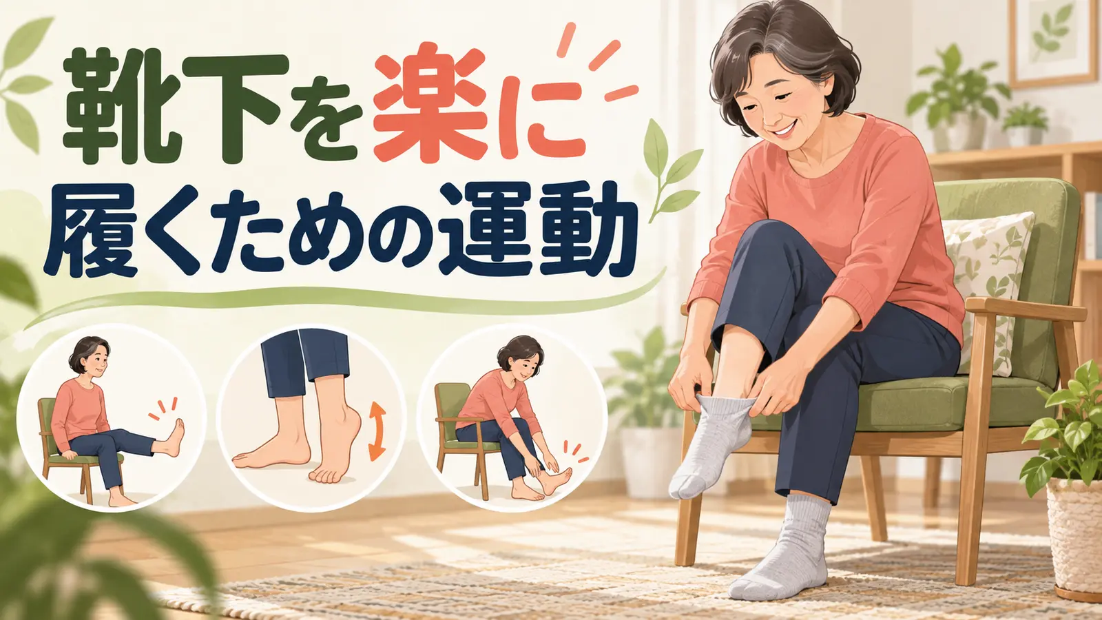 靴下を楽に履くための運動のイメージ