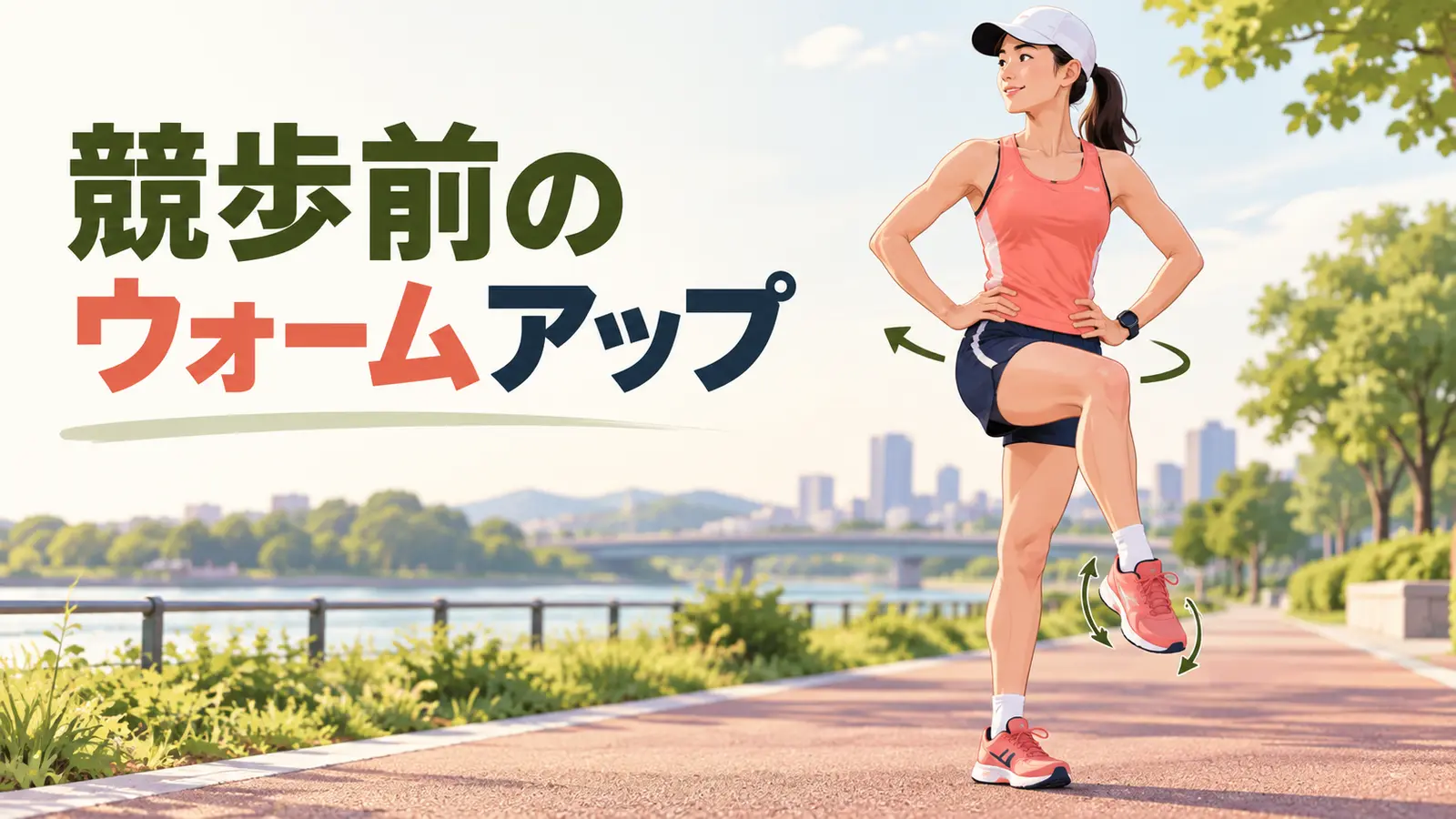 競歩前に骨盤と足首を動かす選手