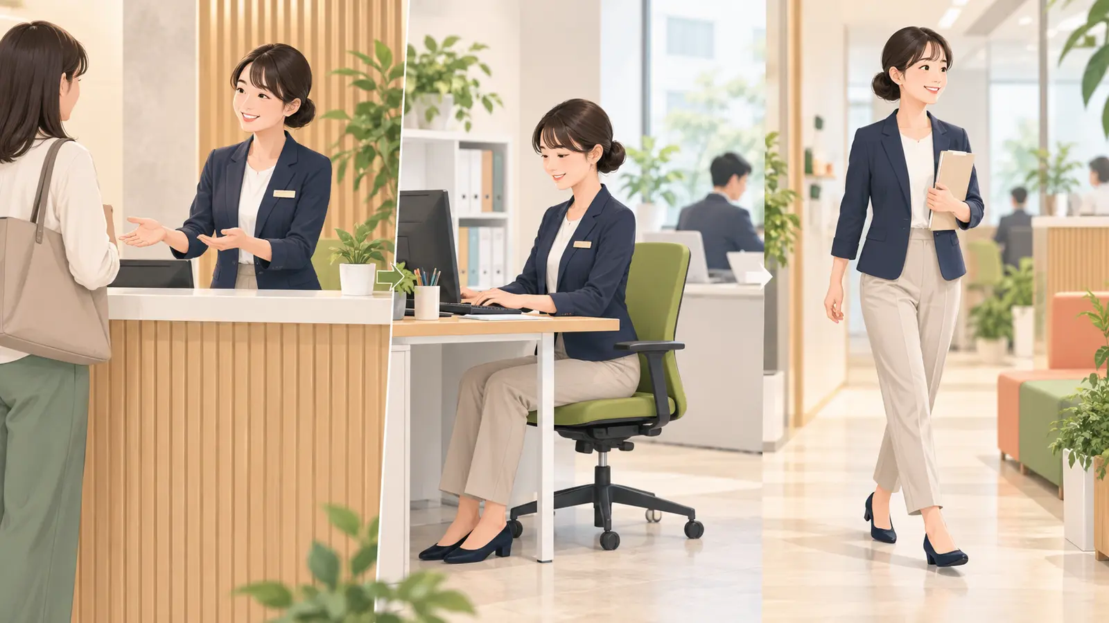 受付業務で座る・立つ・歩く切り替え