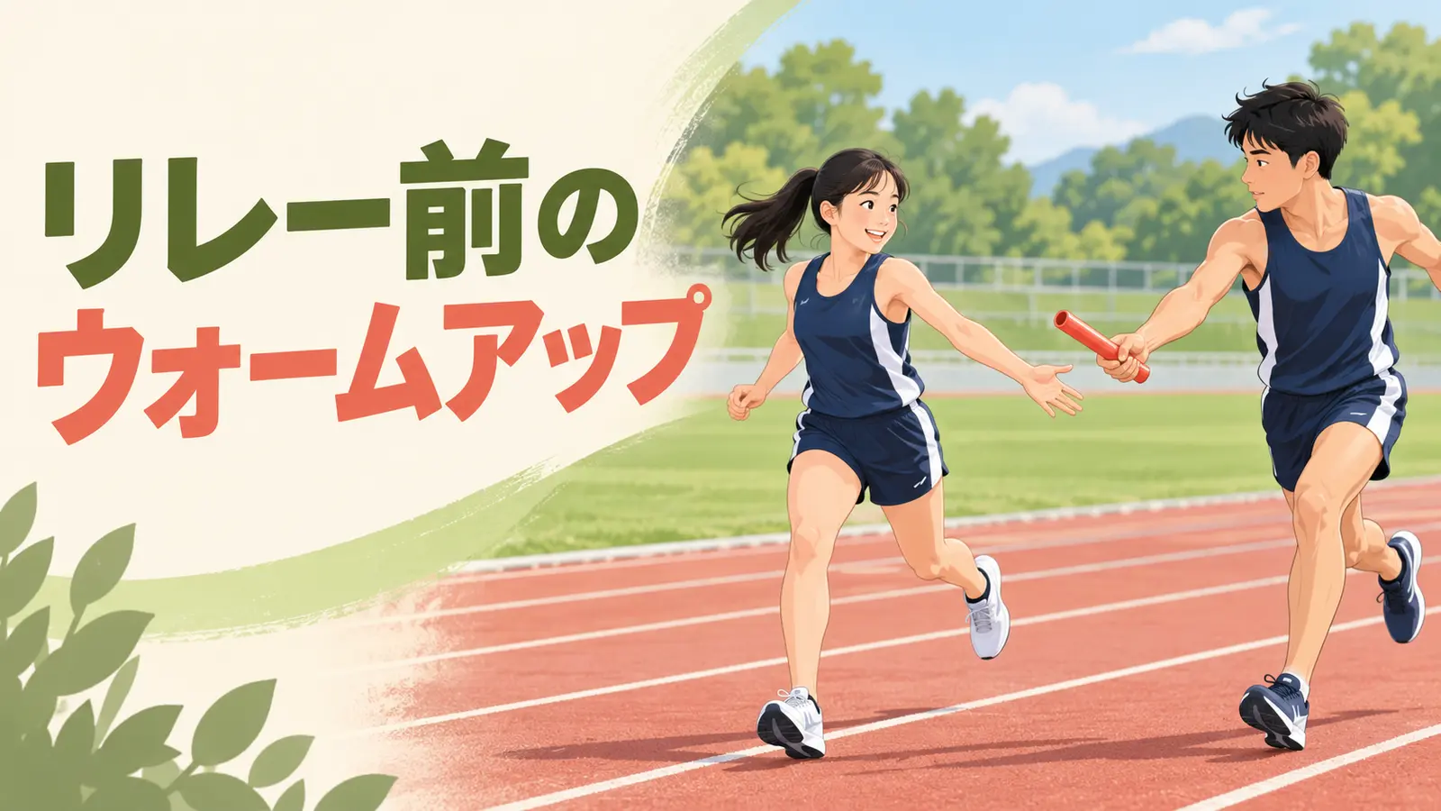 リレー前にウォームアップを行う選手