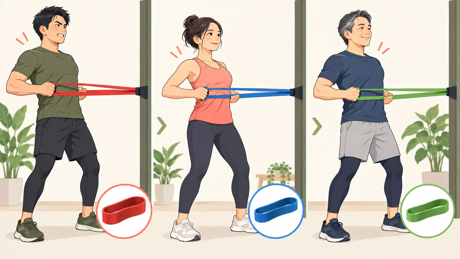 強度の異なるチューブでドロップセットを行う様子