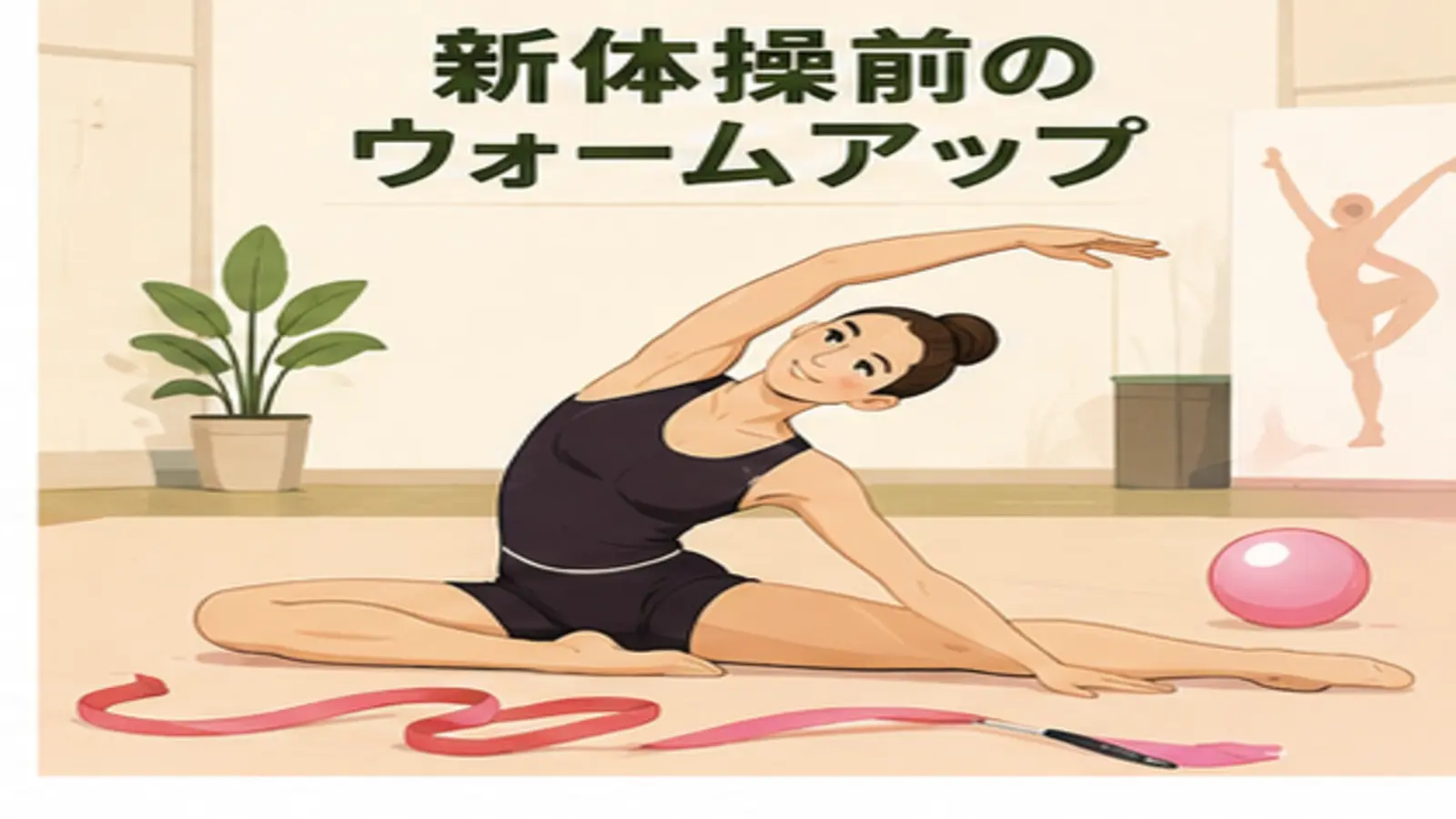 新体操前にウォームアップする人物のイラスト