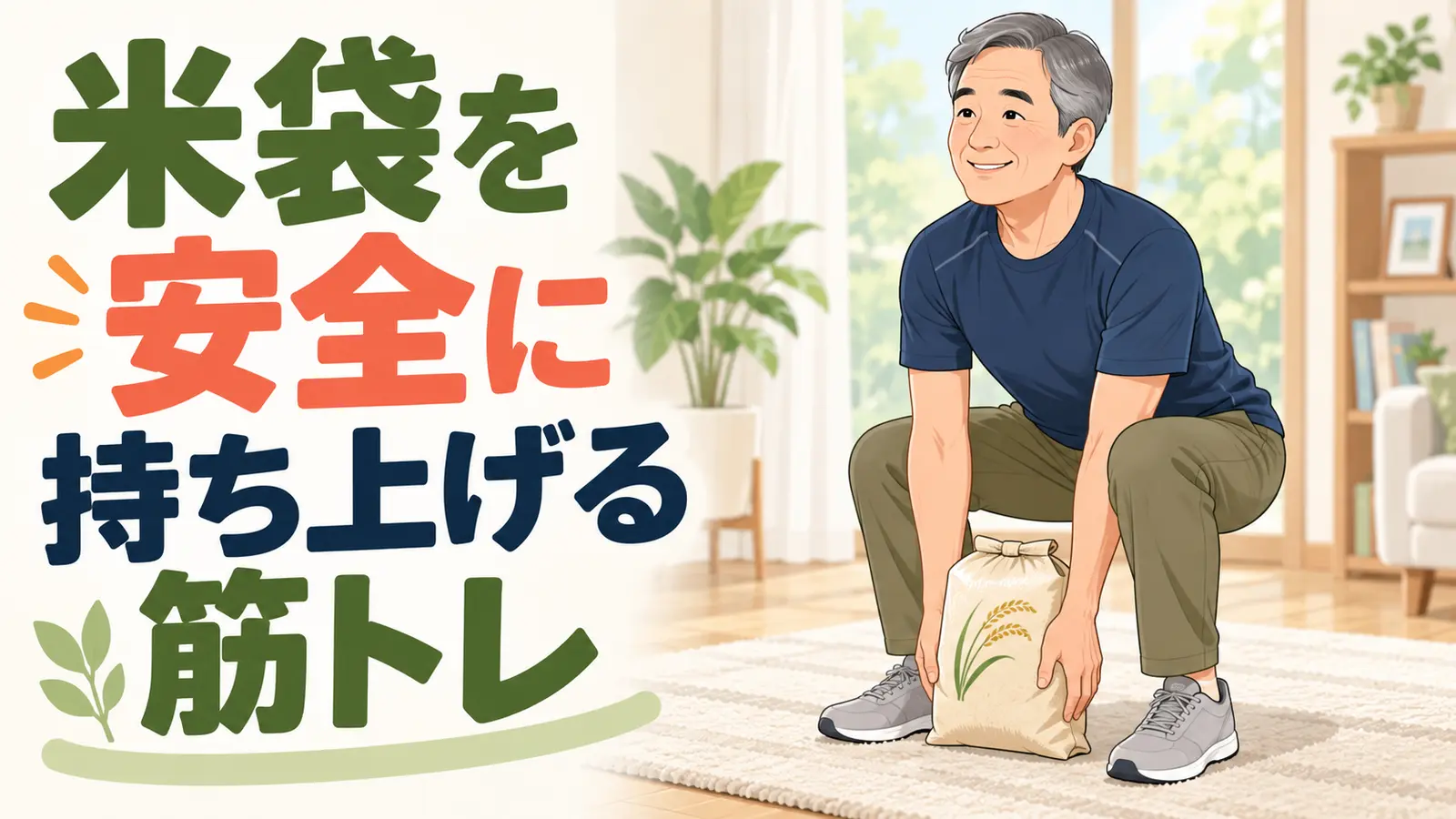 米袋を持ち上げる中高年向け筋トレ
