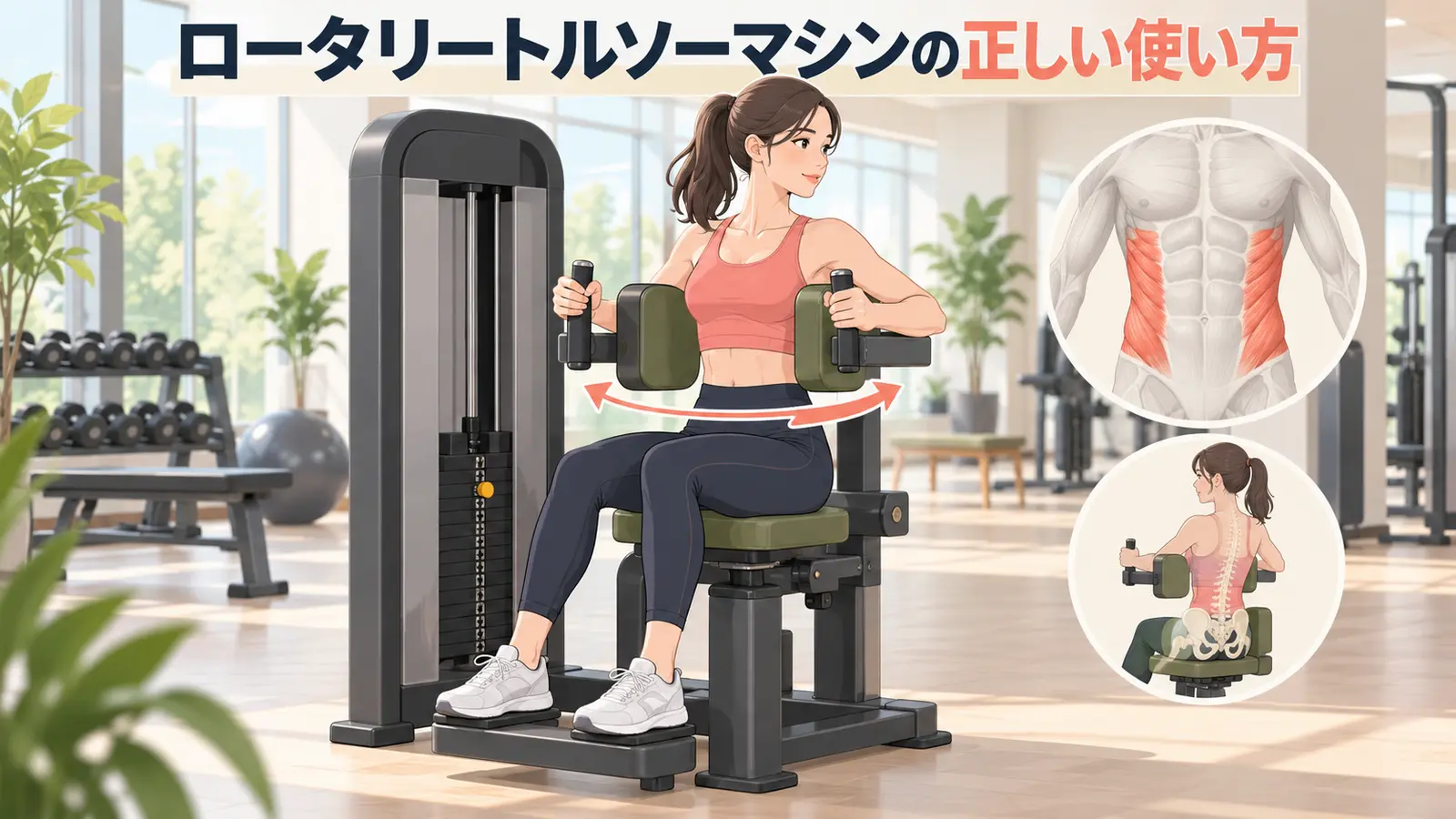ロータリートルソーマシンを正しい姿勢で行うイラスト