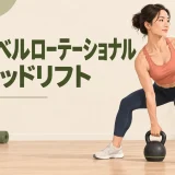 ケトルベルローテーショナルデッドリフトのフォームを示すアイキャッチイラスト