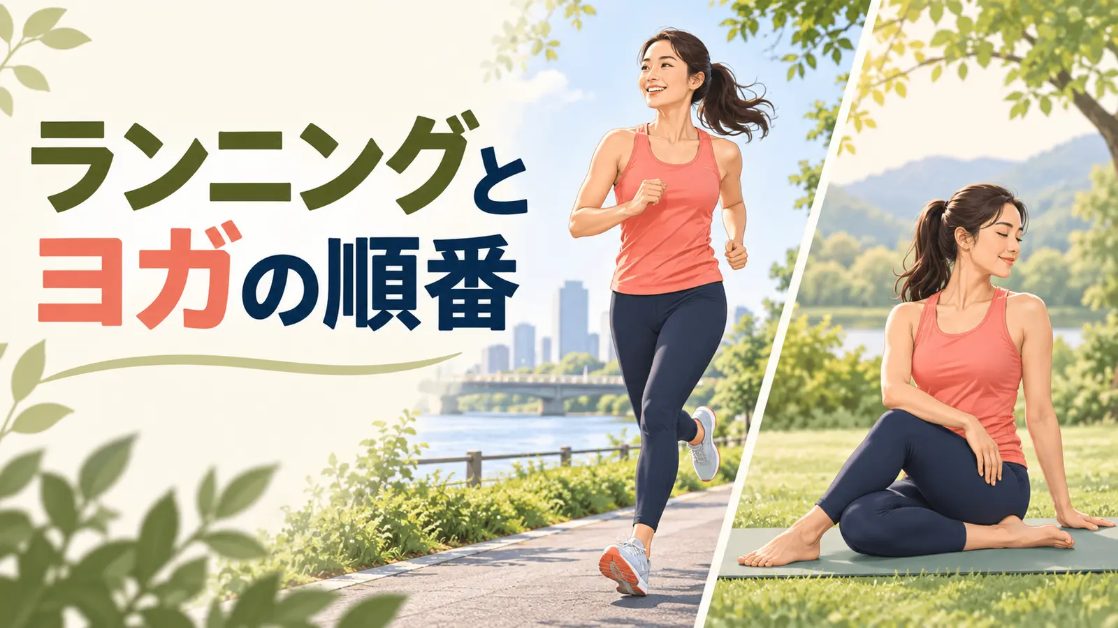 ランニングとヨガの順番を初心者向けに解説するイラスト