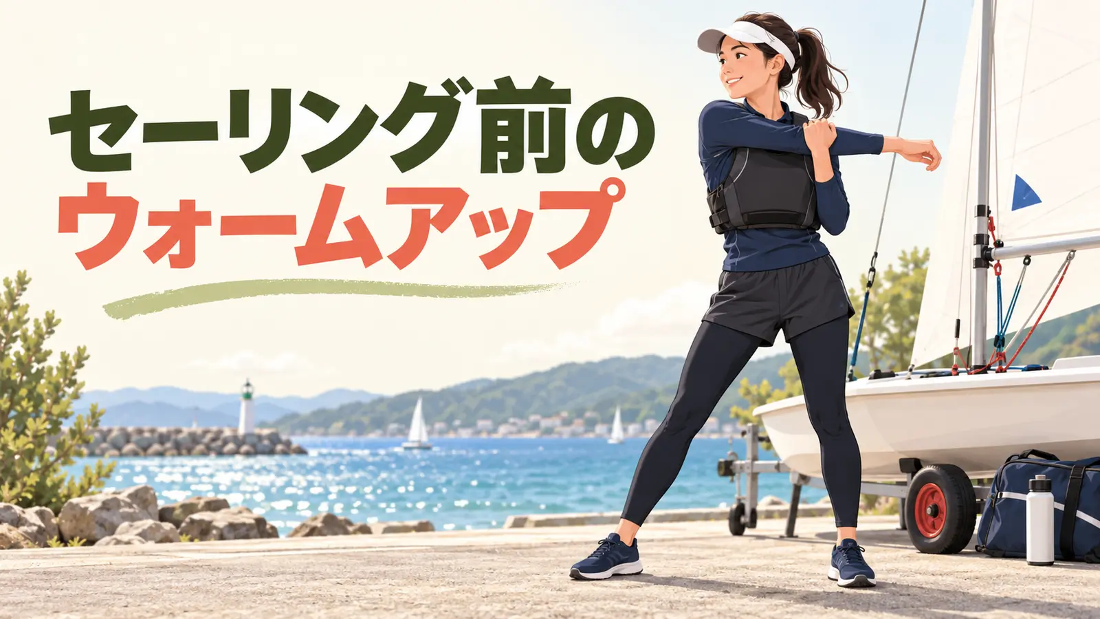 セーリング前に肩を動かす選手