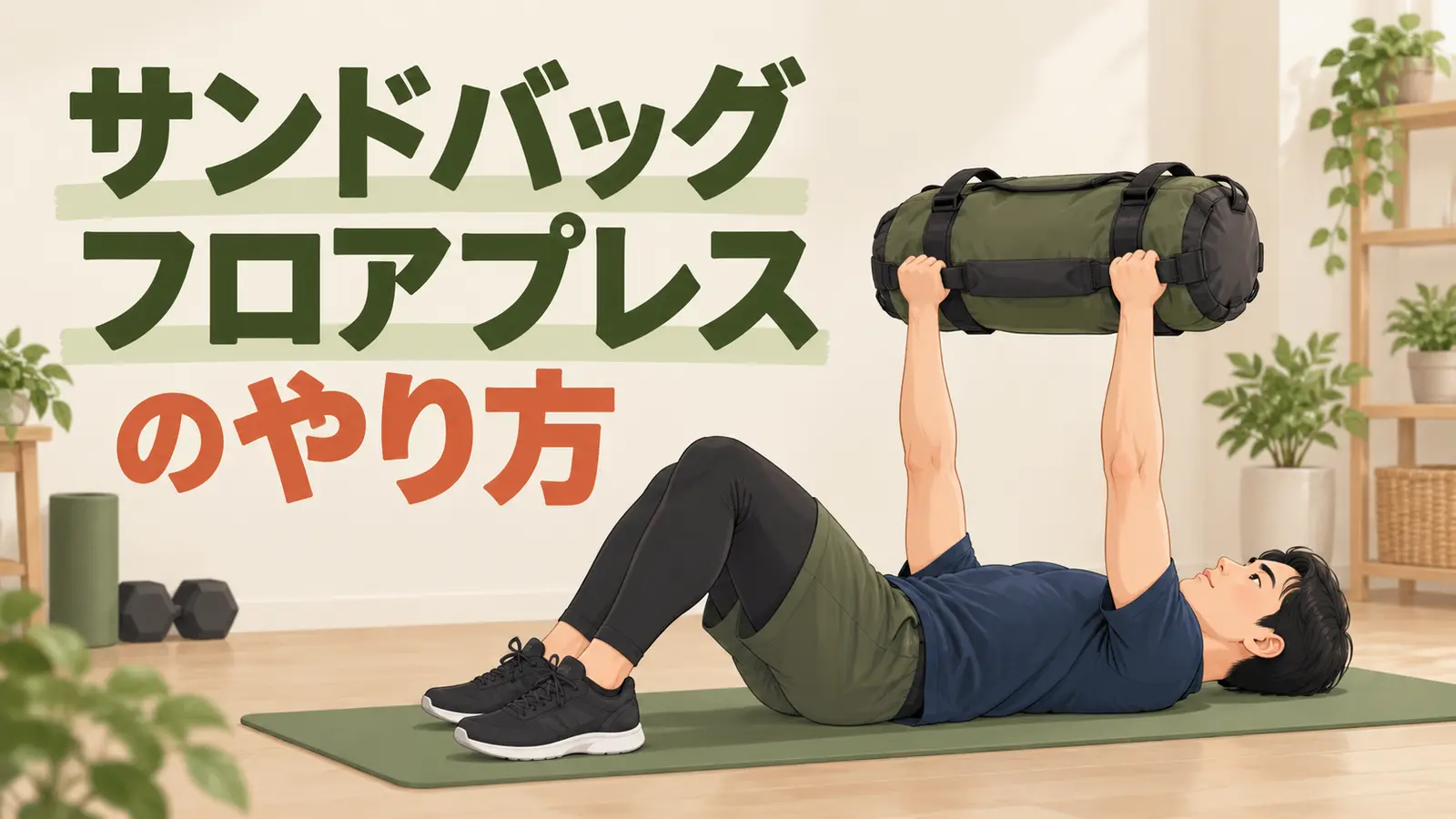 仰向けでサンドバッグを胸上へ押す運動 仰向けでサンドバッグを胸上へ押す運動