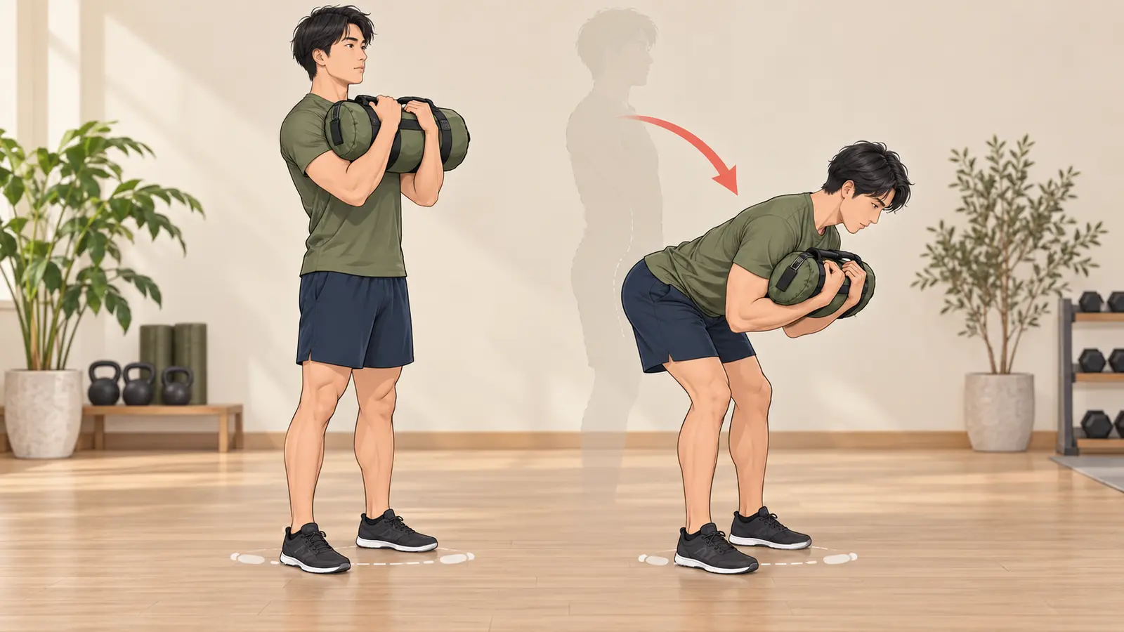 背すじを保って股関節を後方へ引く動作 背すじを保って股関節を後方へ引く動作