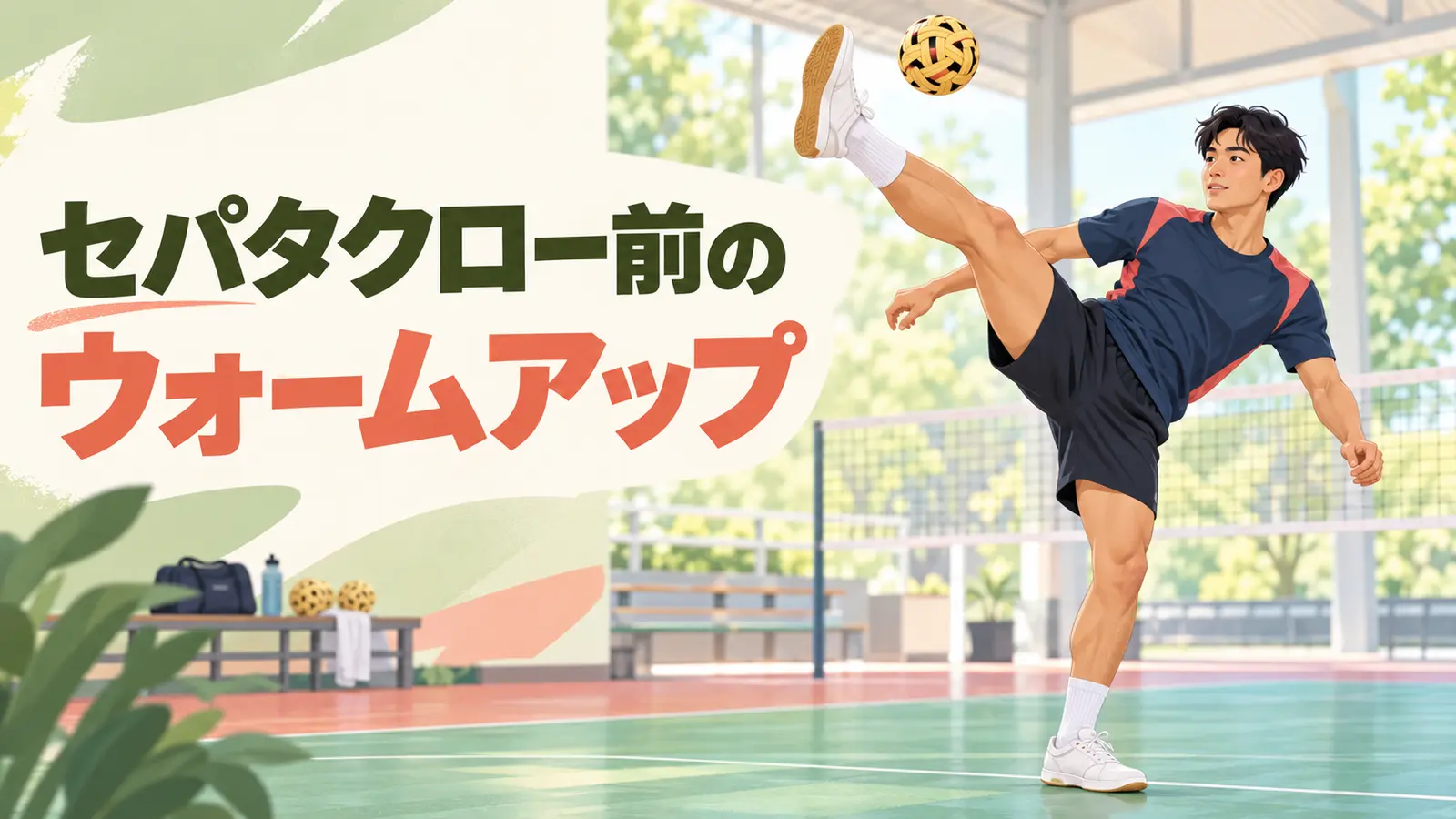 セパタクロー前にウォームアップを行う様子