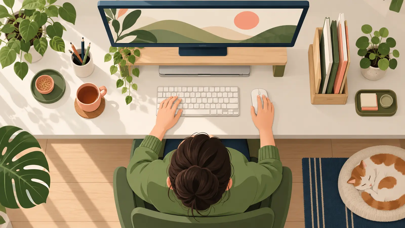 奥行きが狭いデスクの具体的な調整方法を示すイラスト