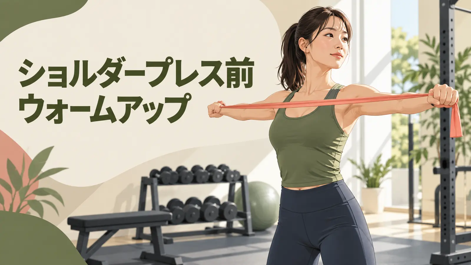 ショルダープレス前のウォームアップを行う人物