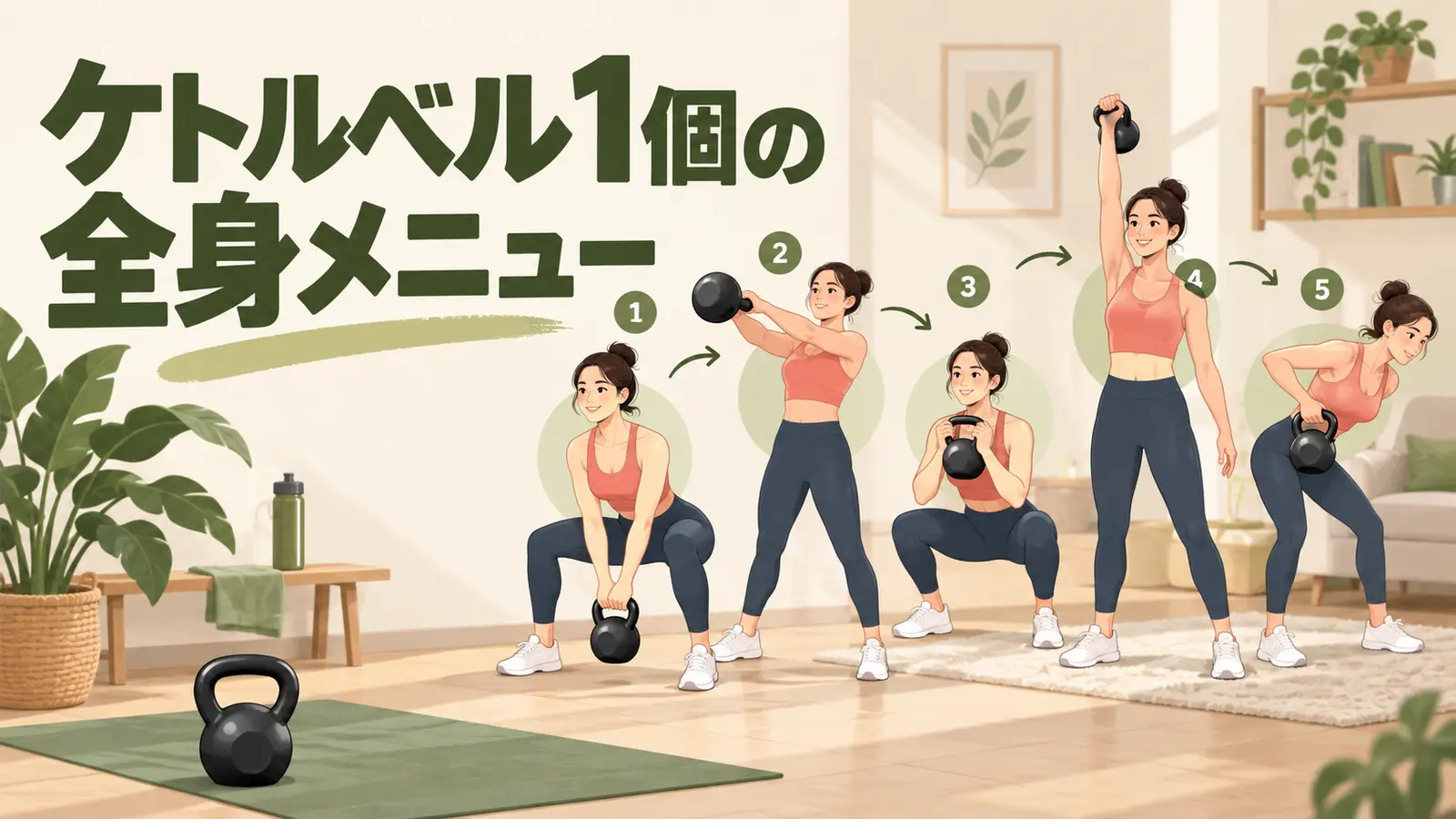 ケトルベル1個の全身メニューの内容を表すアイキャッチイラスト