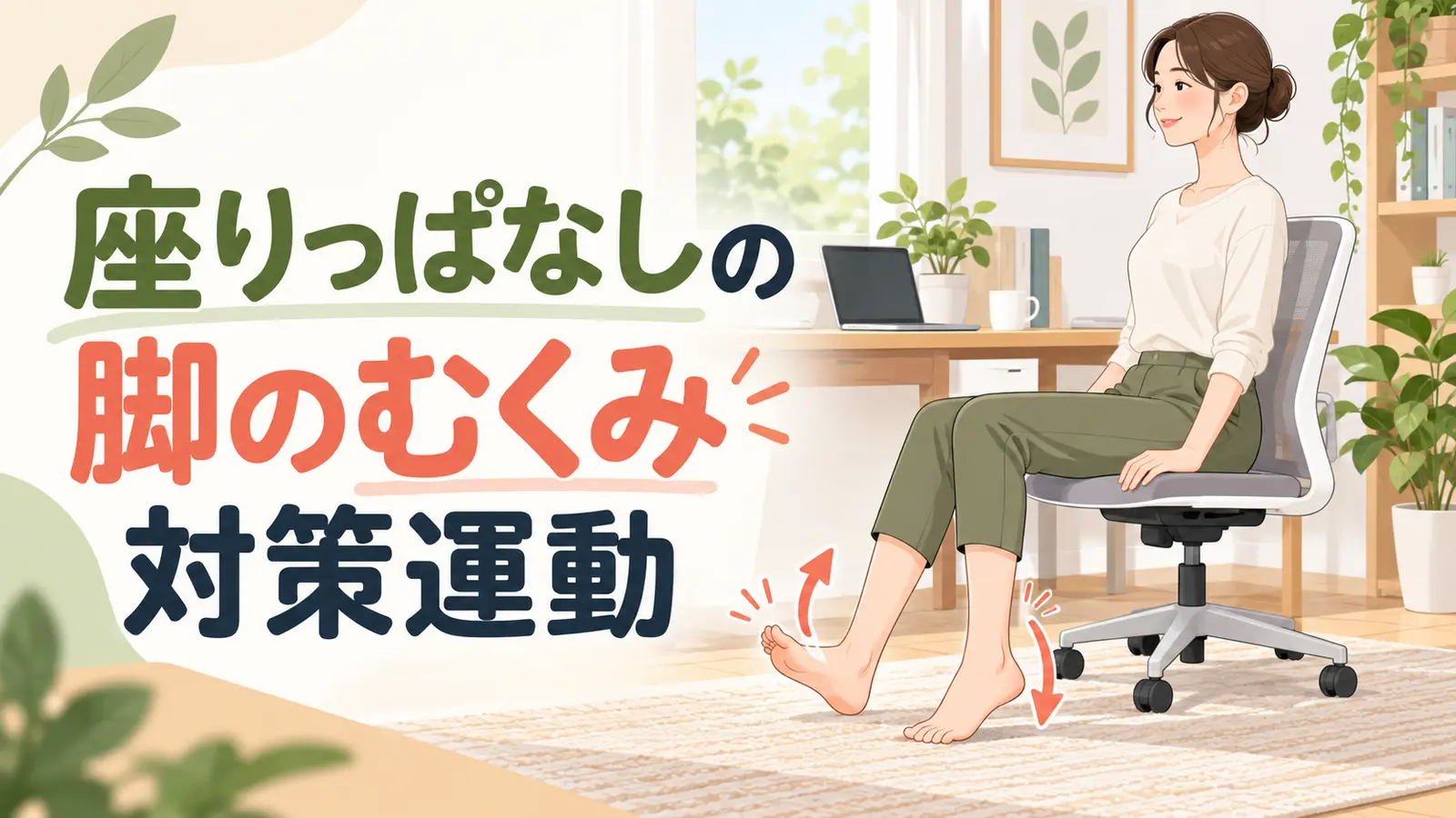 椅子に座って足首を動かす女性
