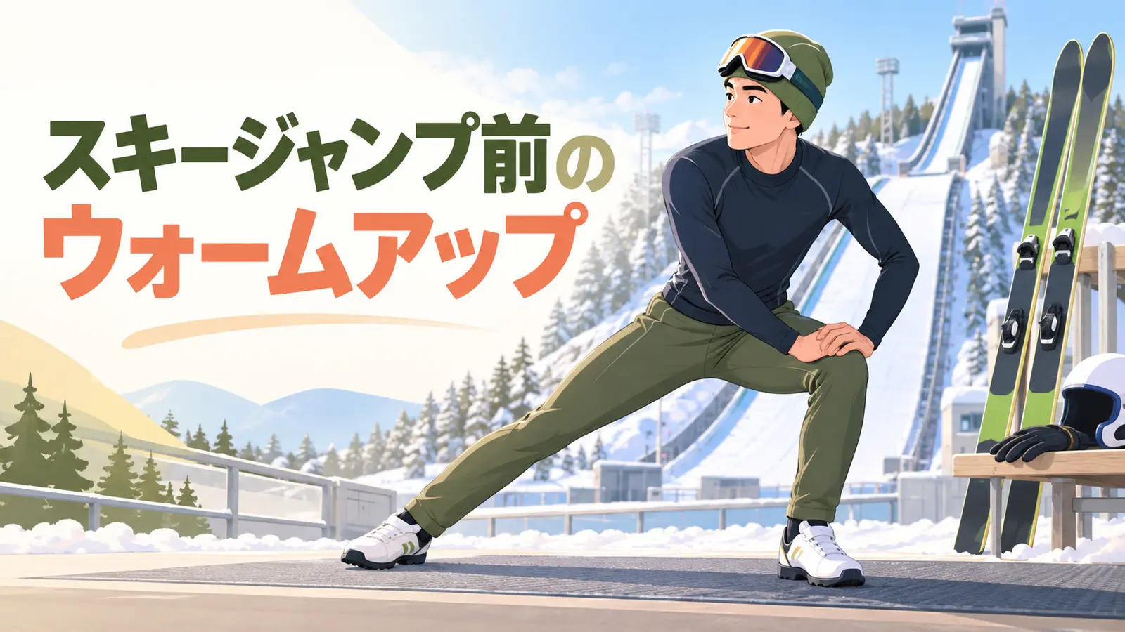 スキージャンプ前にウォームアップを行う様子