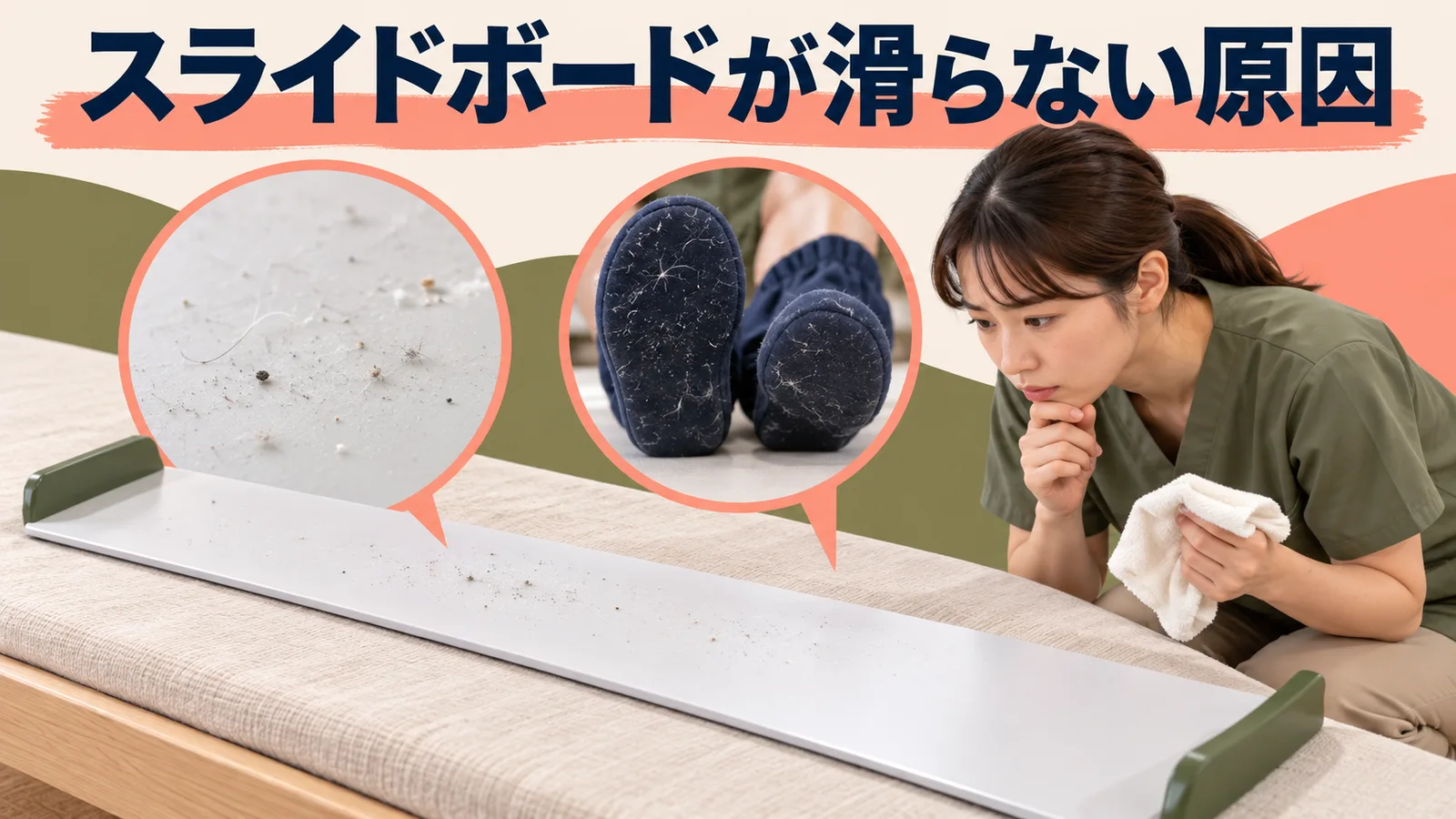 スライドボードが滑らない原因 スライドボードが滑らないときに表面とブーティーを確認する