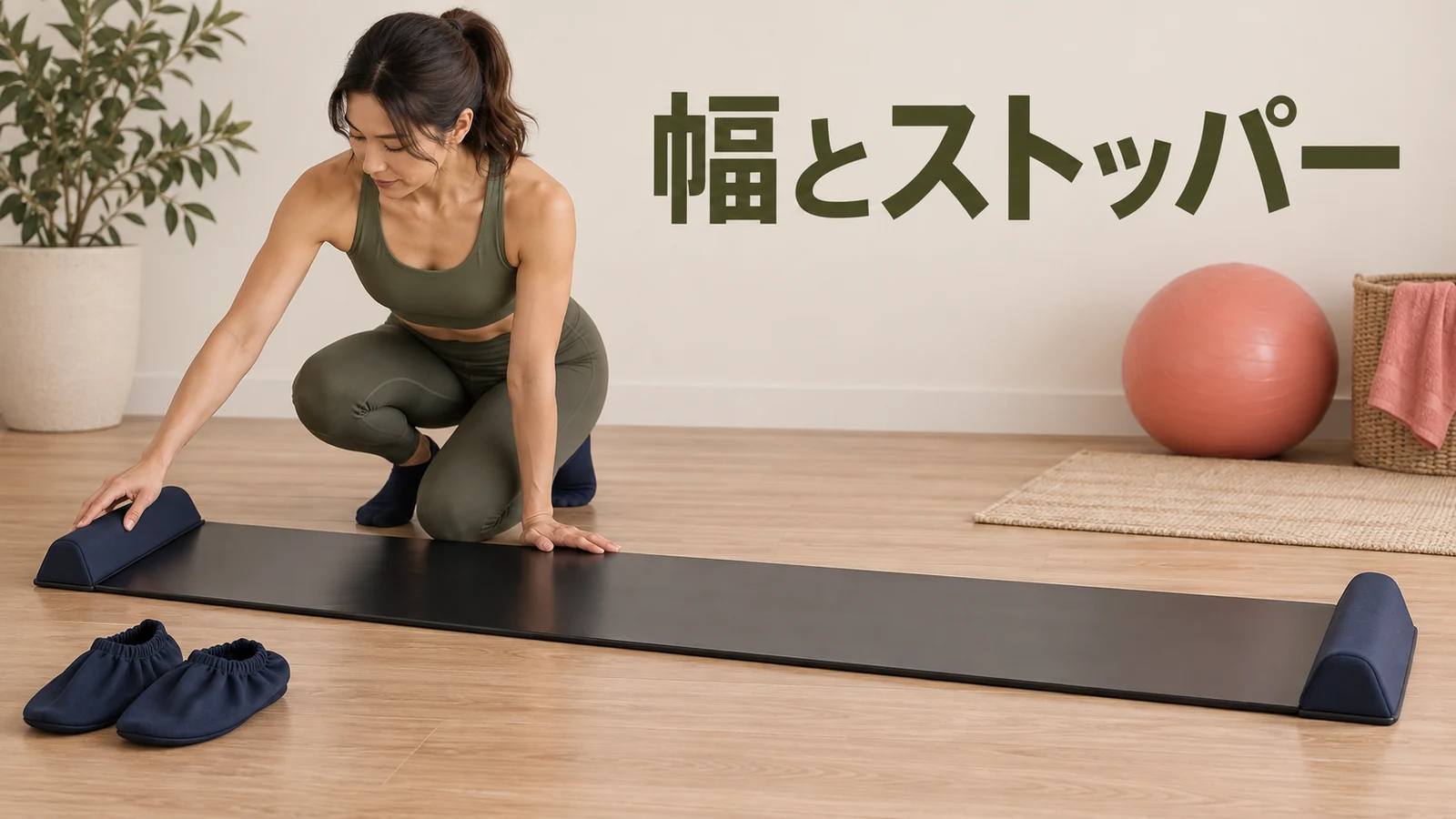 スライドボードの幅と両端ストッパーを確認する様子