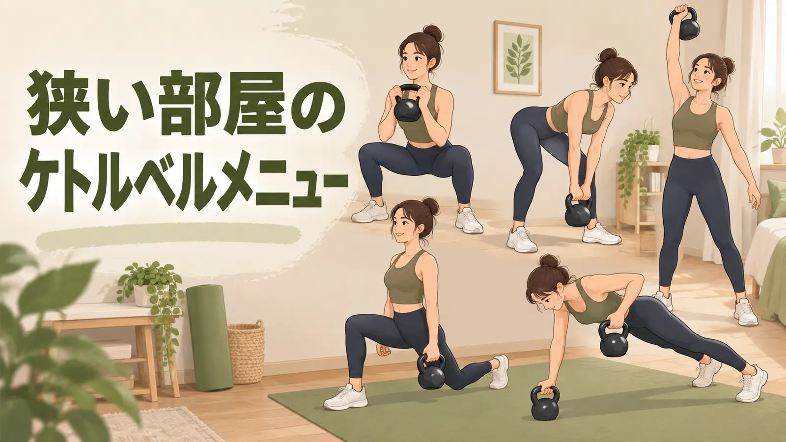 狭い部屋のケトルベルメニューの内容を表すアイキャッチイラスト