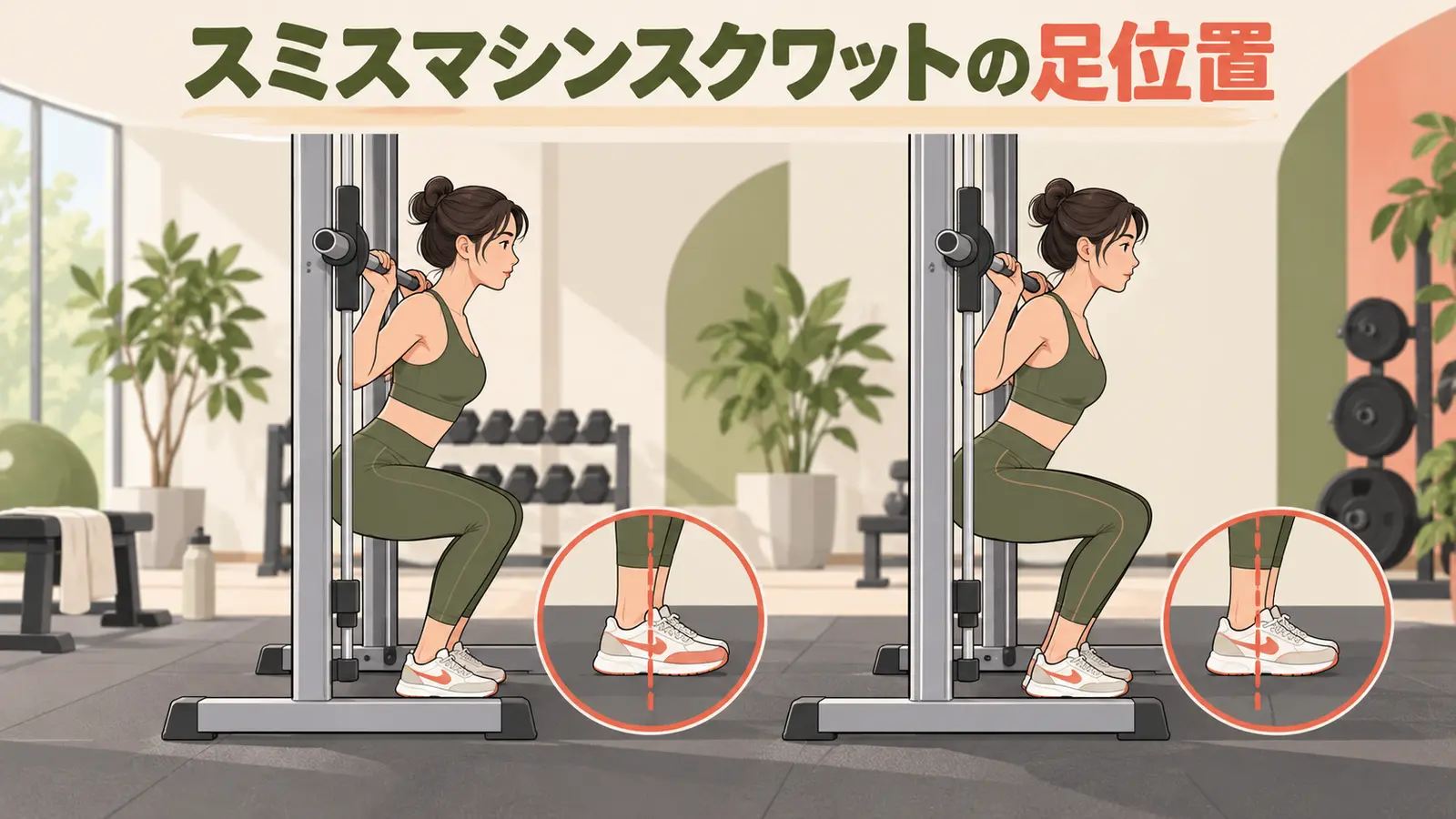 スミスマシンスクワットの足位置:効き方とフォーム