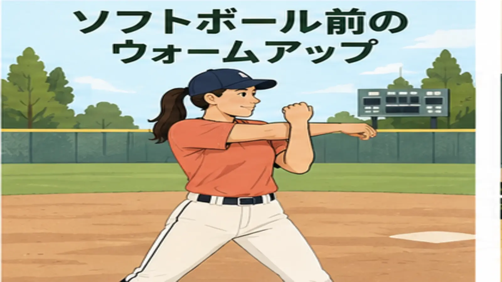 ソフトボール前にウォームアップする人物のイラスト