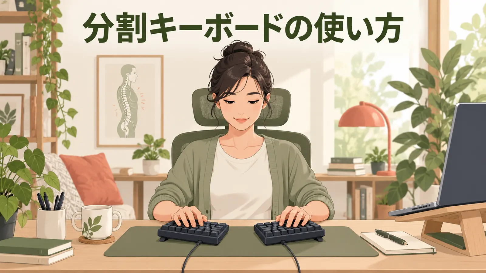 前腕に合わせて配置した分割キーボード