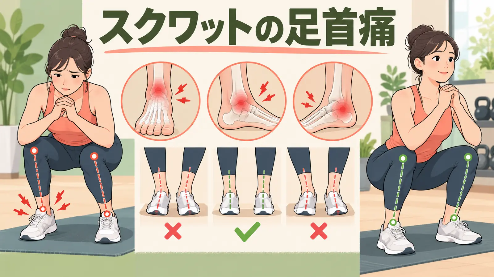 スクワットで足首が痛い原因:前側・内側・外側の対処法