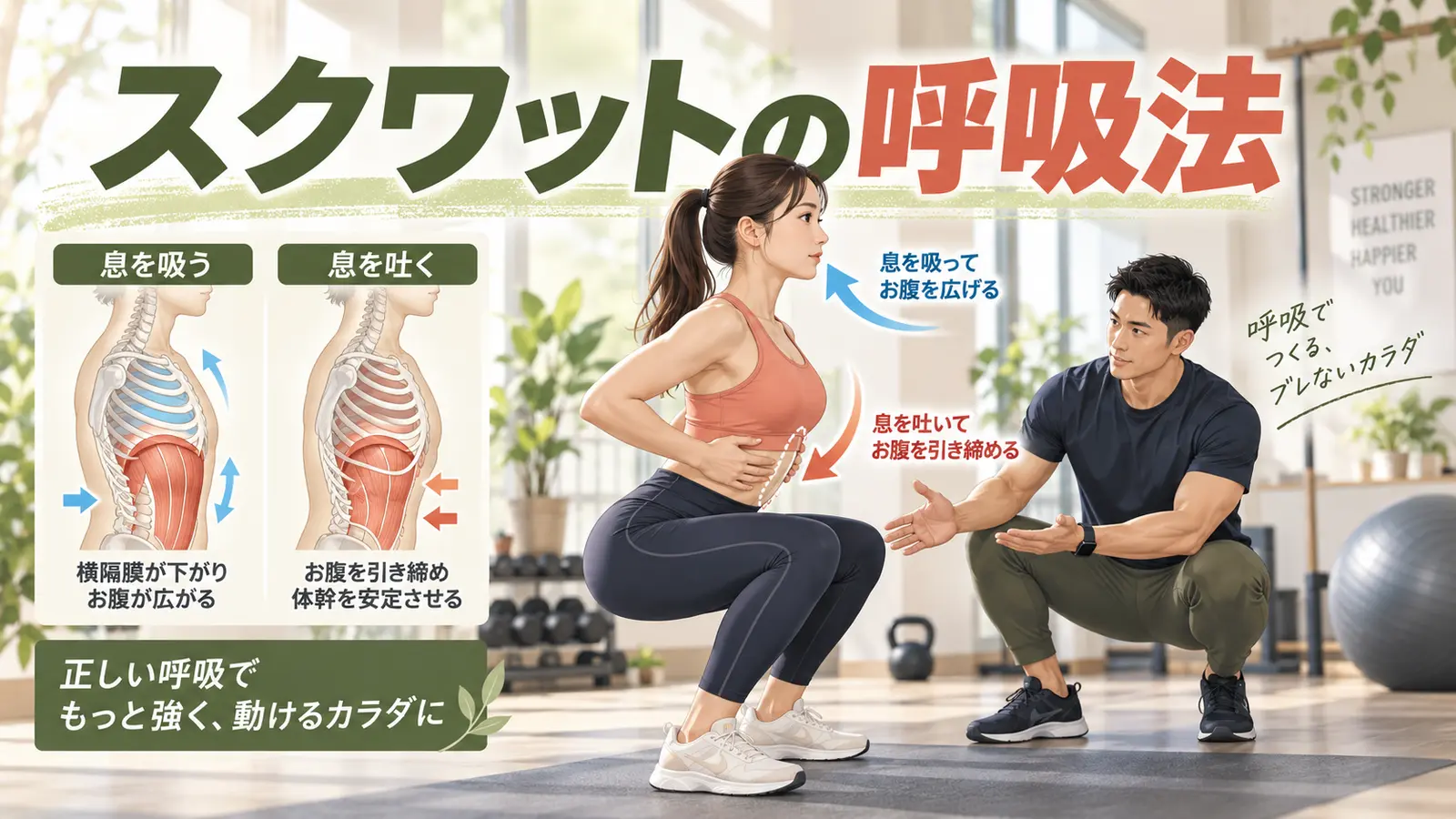スクワットの呼吸法と腹圧