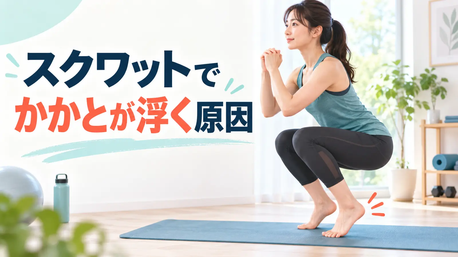 スクワット中にかかとが浮いている女性
