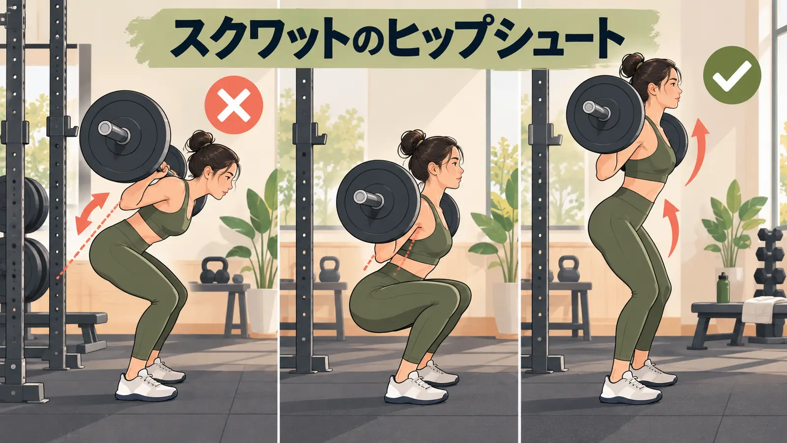 スクワットでお尻が先に上がる原因：ヒップシュートを直す方法