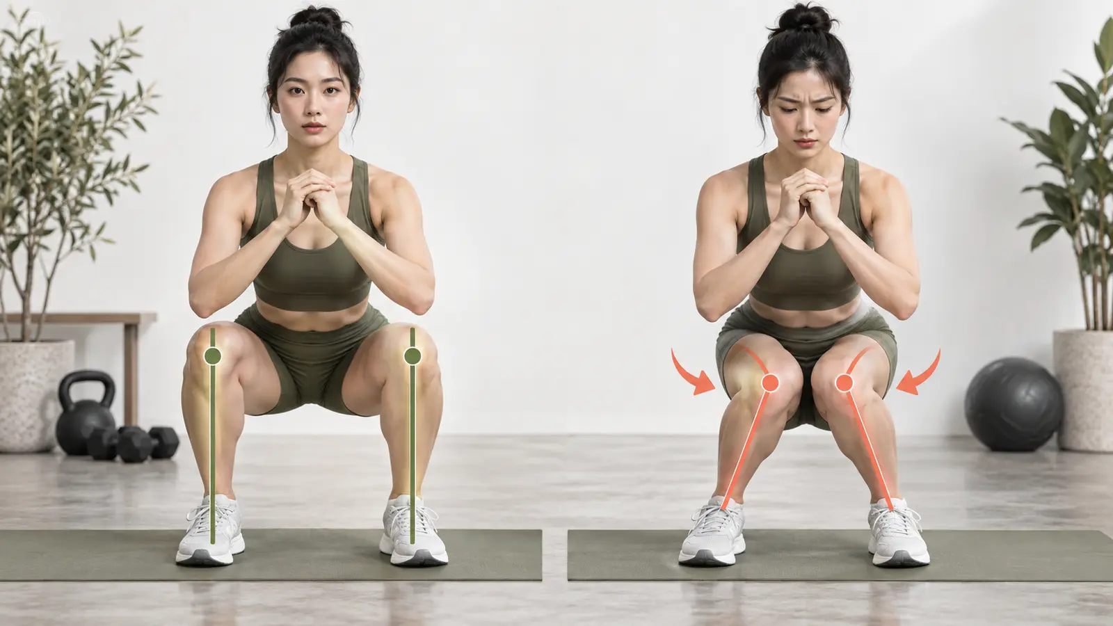 スクワットで膝が内側に入るフォームの比較