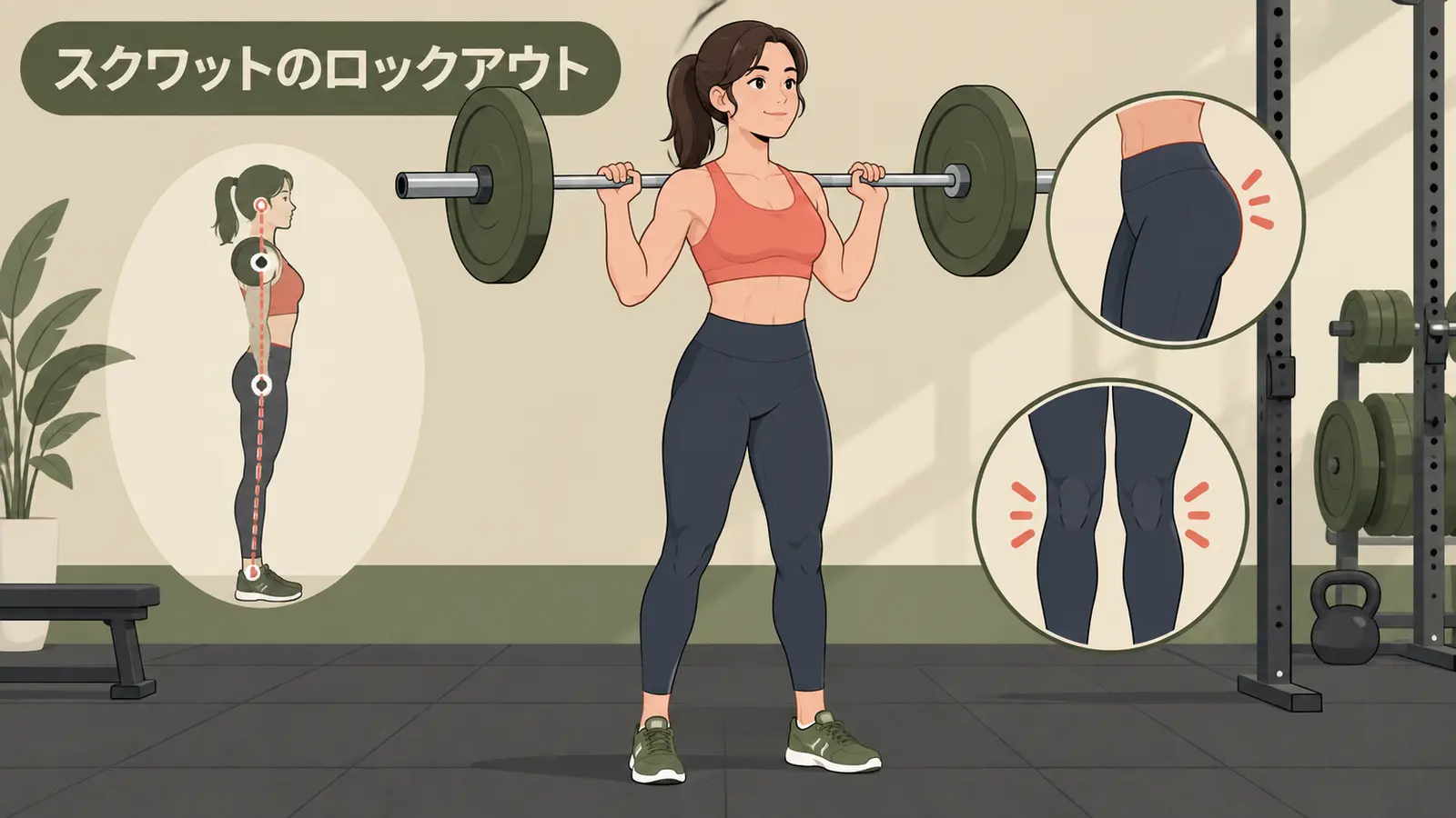 スクワットのロックアウト：膝を伸ばし切る位置と注意点