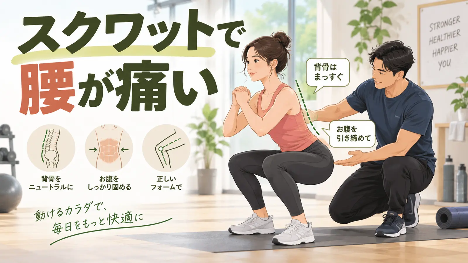 スクワットで腰が痛いときの姿勢と腹圧