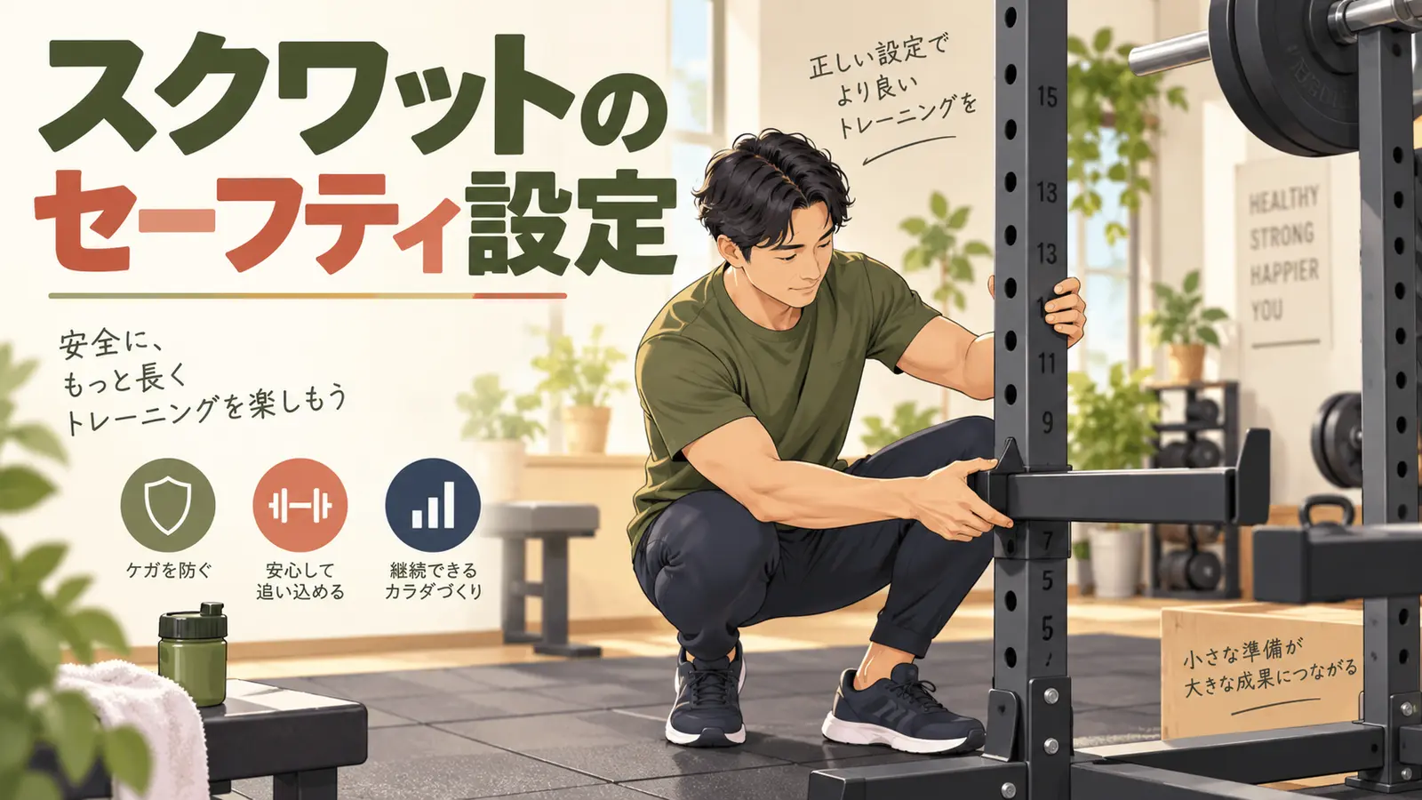 スクワットラックの安全設定